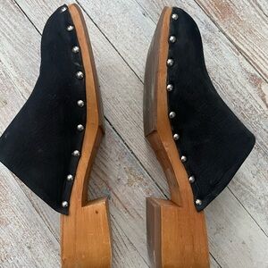 Black Wooden Platform Clogs
